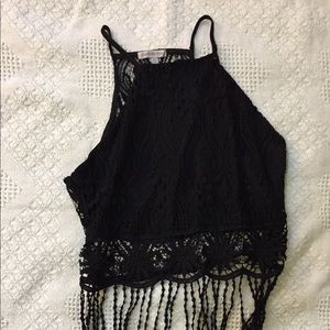 Charlotte Russe black crochet halter crop top